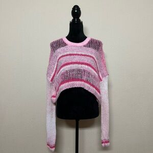 Kimchi Blue top women medium sheer lightweight striped cropped crewneck sweater